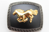 Shiny Gold Horse Black Rectangular Metal Belt Buckle
